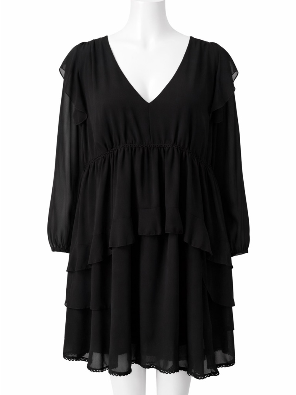 Boohoo Black Tiered Ruffle Dress – Size 18 – NWT